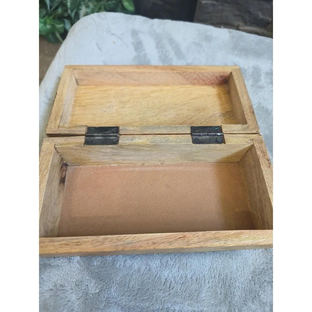 Hand Carved Hinged Wooden Box w/ Tree Design